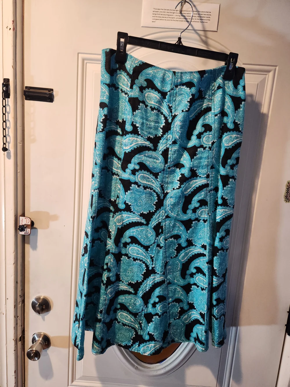 Kim Rogers Black and Turquoise Paisley Boho A-Line Flaring Skirt Womens Size 8